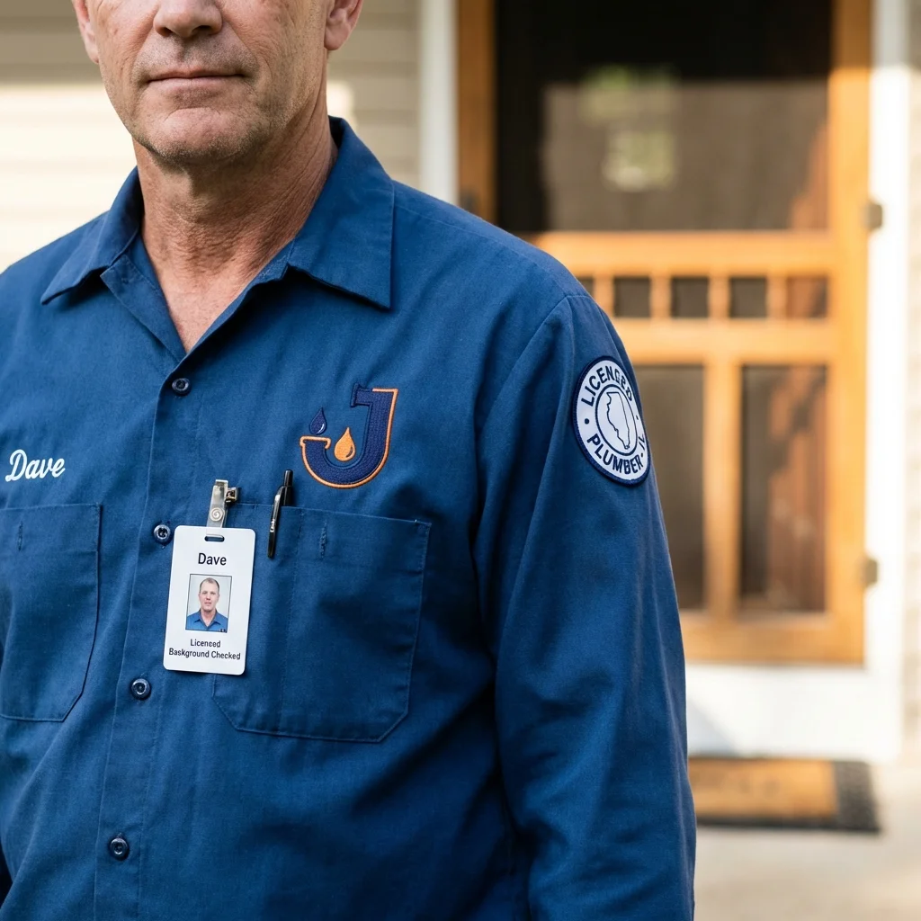 Licensed plumber showing ID badge in Merryville, LA