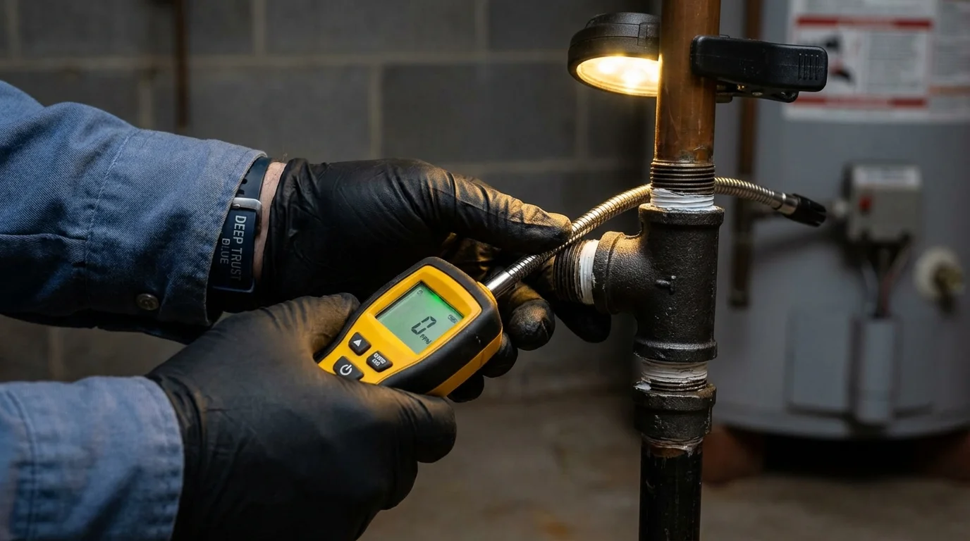 Gas leak detection with electronic sniffer by Johns Plumbing LLC in Merryville