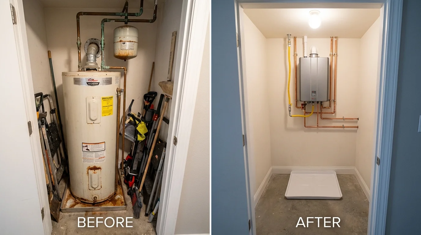 Tank water heater versus wall-mounted tankless unit comparison for Merryville, LA homeowners