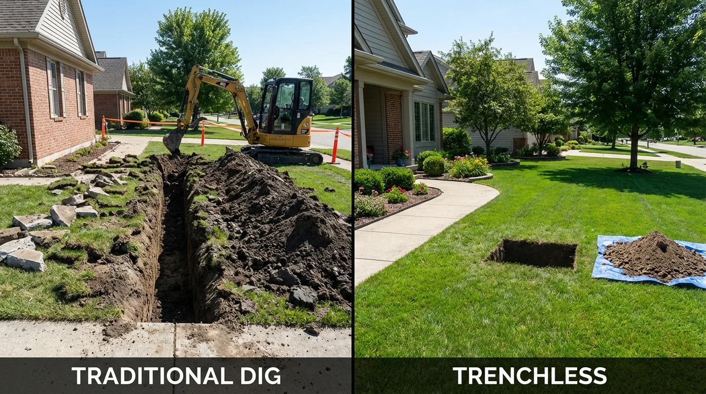 Trenchless sewer repair with minimal yard damage versus traditional excavation in Merryville, LA